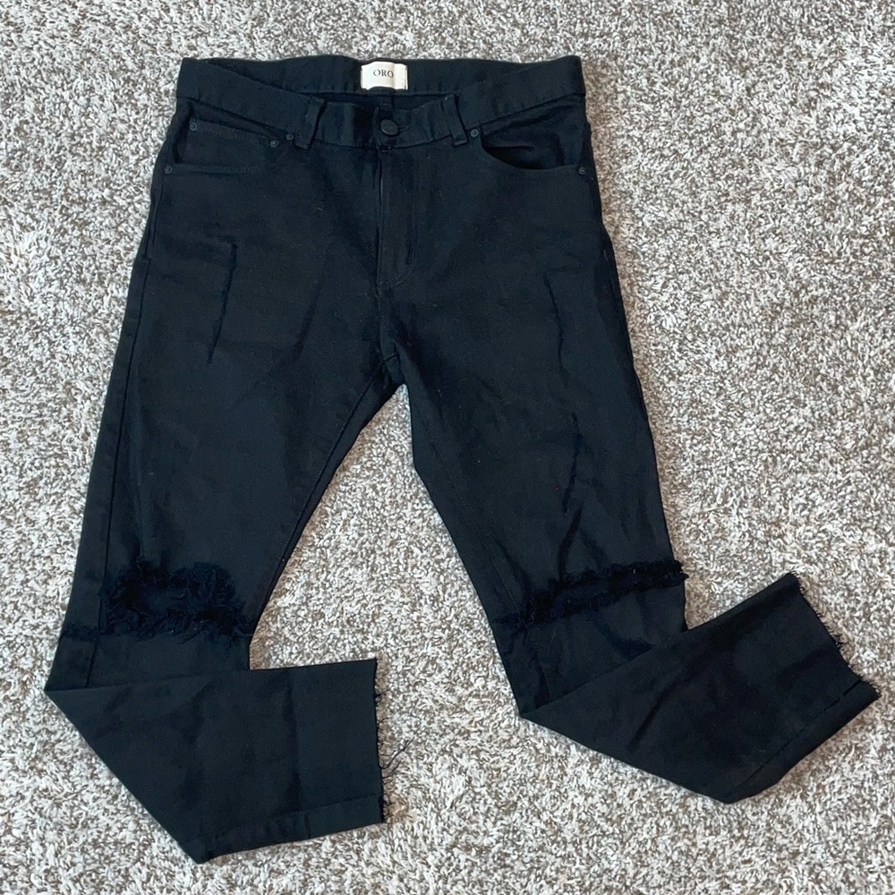 ORO LOS ANGELES Black Distressed Fitted Denim Jeans Size 30